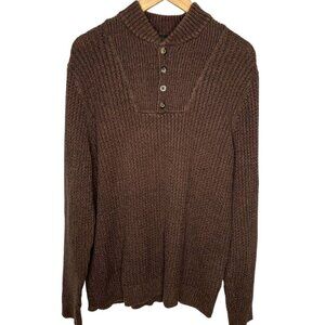 Eddie Bauer Mens L Waffle Knit Henley Sweater 100% Cotton Long Sleeve Dark Brown